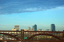 Fort Worth skyline from Beach Street over Interstate 30, taken Feb. 15, 2005. Click for larger image